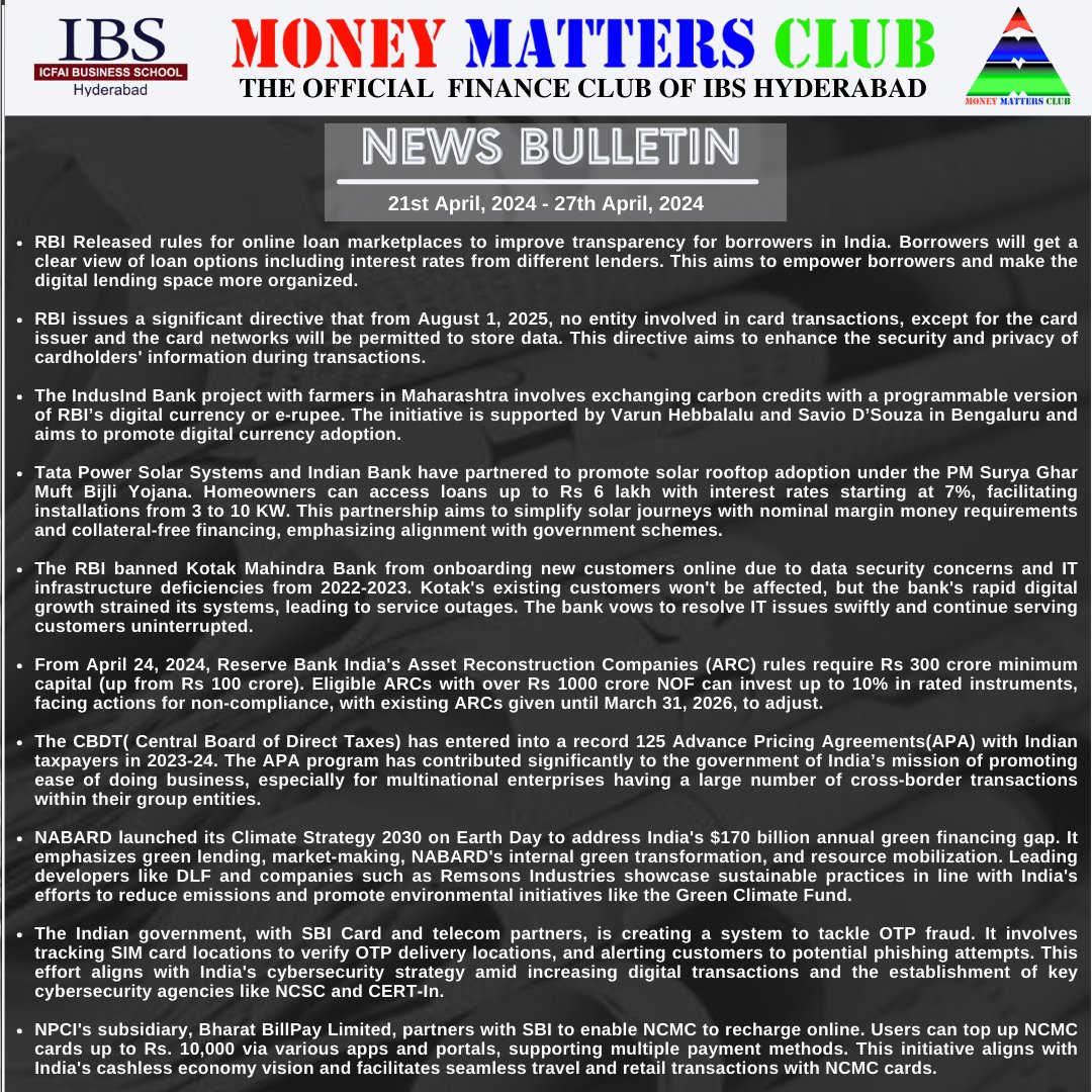 News highlights of the week 🗞️📰

#MoneyMattersClub
#IBSHyderabad
#BeyondTheRealmsOfFinance
#NewsInShort
#FinanceNews
#WeeklyUpdate
#OfficialFinanceClub
#NewsBulletin