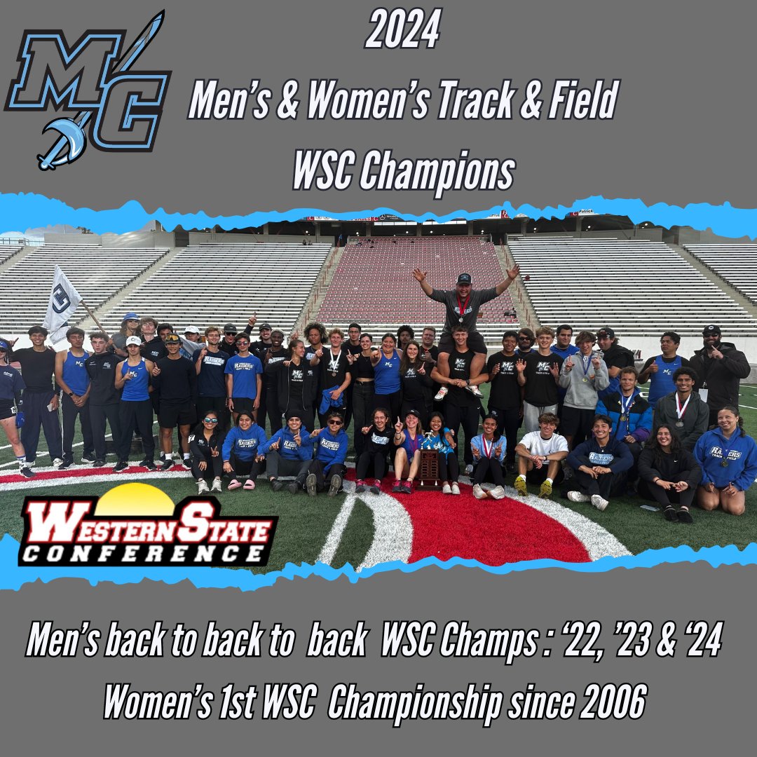 MC Raiders (@mc_raiders) on Twitter photo Both Men's and Women's Track & Field teams finished in 1st place to each claim a WSC Championship.
The Men were in 1st place, with an 11 point lead while the Women trailed 1st place Cuesta by 9 heading into today's WSC Finals
Results will be posted shortly. <a href="/MCXCandTrack/">MCXCandTrack</a> Both Men's and Women's Track & Field teams finished in 1st place to each claim a WSC Championship.
The Men were in 1st place, with an 11 point lead while the Women trailed 1st place Cuesta by 9 heading into today's WSC Finals
Results will be posted shortly. <a href="/MCXCandTrack/">MCXCandTrack</a>