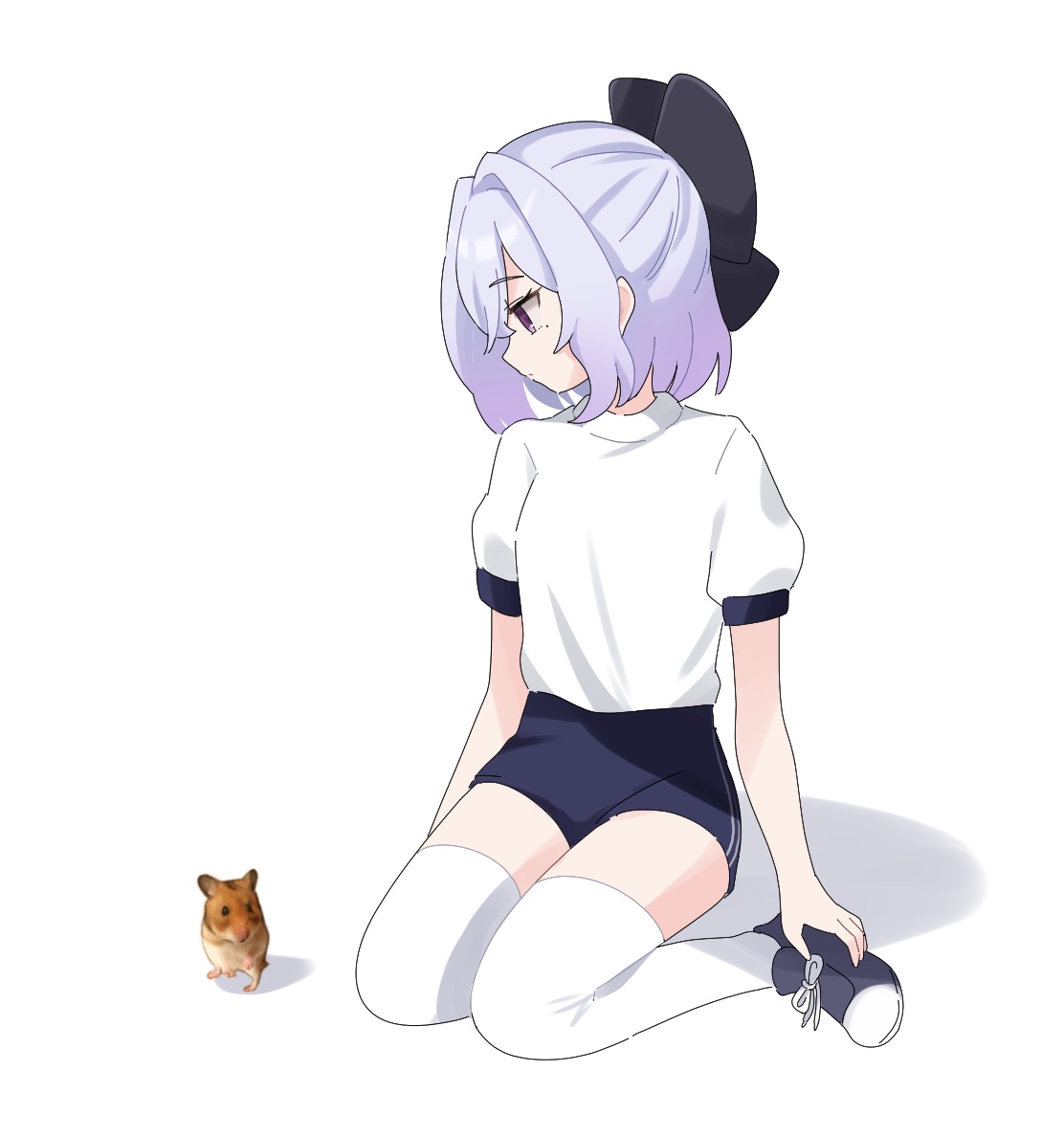 1girl solo short hair simple background shirt white background thighhighs  illustration images