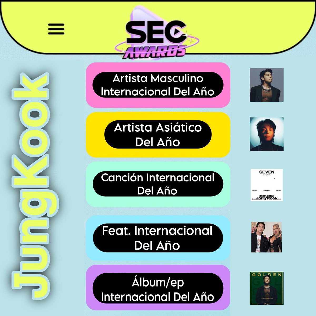 🗳️VOTE FOR JUNGKOOK ON SEC Awards 📍WEBSITE VOTING: UNLIMITED! ▪︎ International Feat Of The Year: 🗳️ secawards.seriesemcena.com.br/feat-internaci… ▪︎ International Music Of The Year: 🗳️ secawards.seriesemcena.com.br/musica-interna… ▪︎ International Album/EP Of The Year: 🗳️ secawards.seriesemcena.com.br/album-ep-inter… ▪︎ Asian…