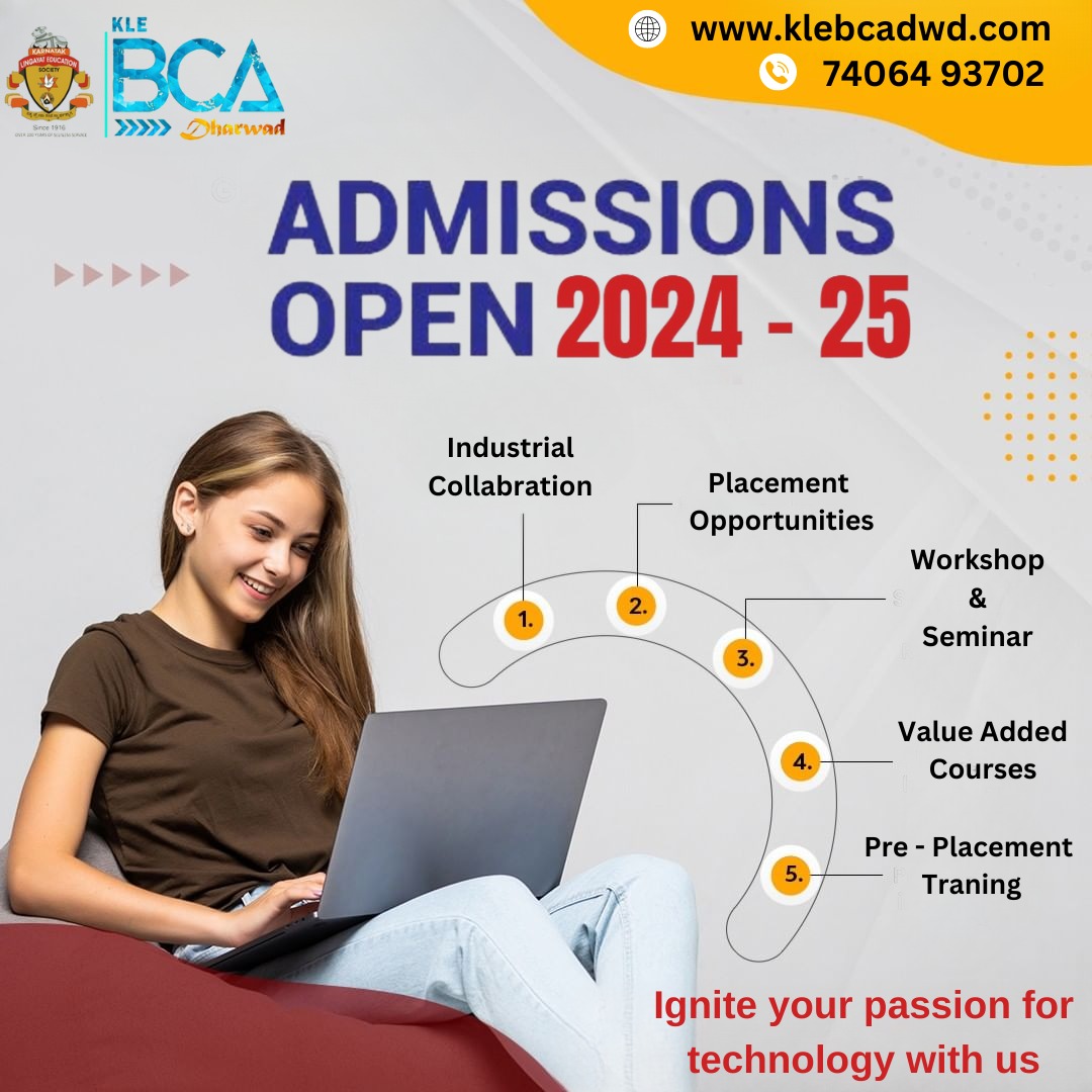 Discover endless possibilities at KLE BCA Dharwad.
Admission open for 2024-25
#KLEBCADharwad #BCAAdmissions #TechnologyEducation #FutureReady #InnovateWithKLE #EmpowermentThroughEducation #DreamBig #CareerGoals #SuccessStories #BrightFuture