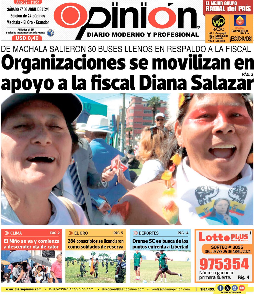 La #portada de hoy #sábado en Diario Opinión, diario moderno y profesional. Vea más noticias de la provincia, el país y el mundo aquí 👉 diariopinion.com | 
#diariopinion #diario #moderno y #profesional #Machala #ElOro #Ecuador #prensa #mediodecomunicación #noticias