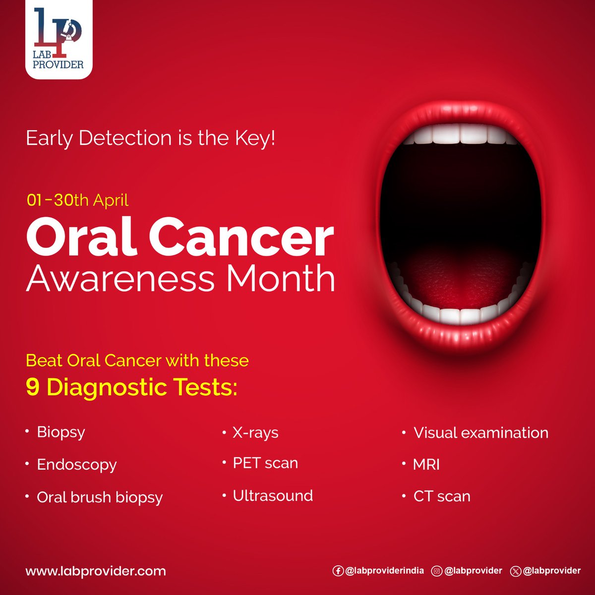 01-30 April, Oral Cancer Awareness Month! 

This month emphasizes the significance of early detection, educating, and supporting those living with oral cancer.

#oralcancerawarenessmonth #oralcancer #oralcancerawareness #cancerawareness #gettested #beatoralcancer #biopsy