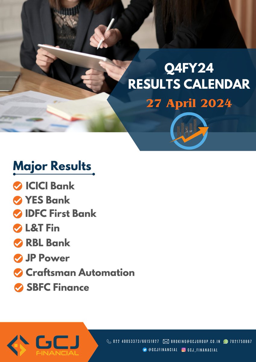 Today's Key 4QFY24 Results                      

#icicibank 
#yesbank 
#IDFCFIRSTBank 
#LTfin
#RBLbank
#JPpower
#craftsmanAuto
#SBFCfin

#results #banknifty #BSE #NSE #nifty #sensex #sharemarket #StockMarket @gautammardia
#resultcalendar #Q4FY24Results