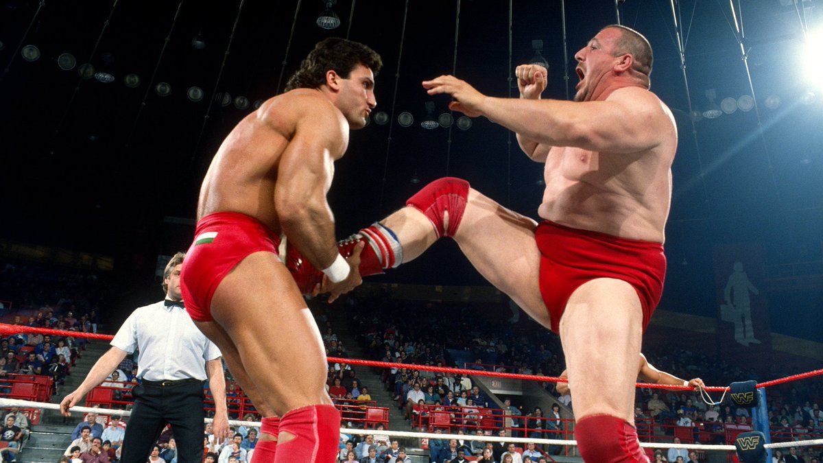📸 Image from this day in 1988 as The Young Stallions took on The Bolsheviks at the Utica Memorial Auditorium, New York. #WWF #WWE #Wrestling #PaulRoma #NikolaiVolkoff