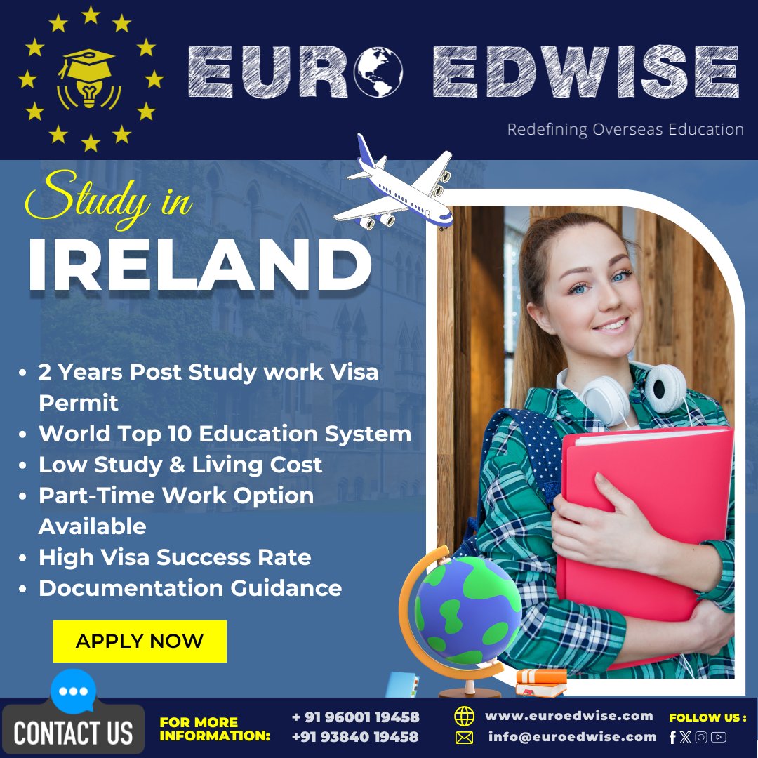 euroedwise's tweet photo. 📷STUDY IN -IRELAND📷!
📷2 Years Post Study work Visa Permit
📷World Top 10 Education System
📷Low Study &amp; Living Cost
📷Part Time Work Option Available
#studyabroad #study #education #student #specialist 
📷 +91-9600119458
📷 +91-9384019458
📷 https://t.co/kqG1w0Rh4D https://t.co/FvDxDufnOa