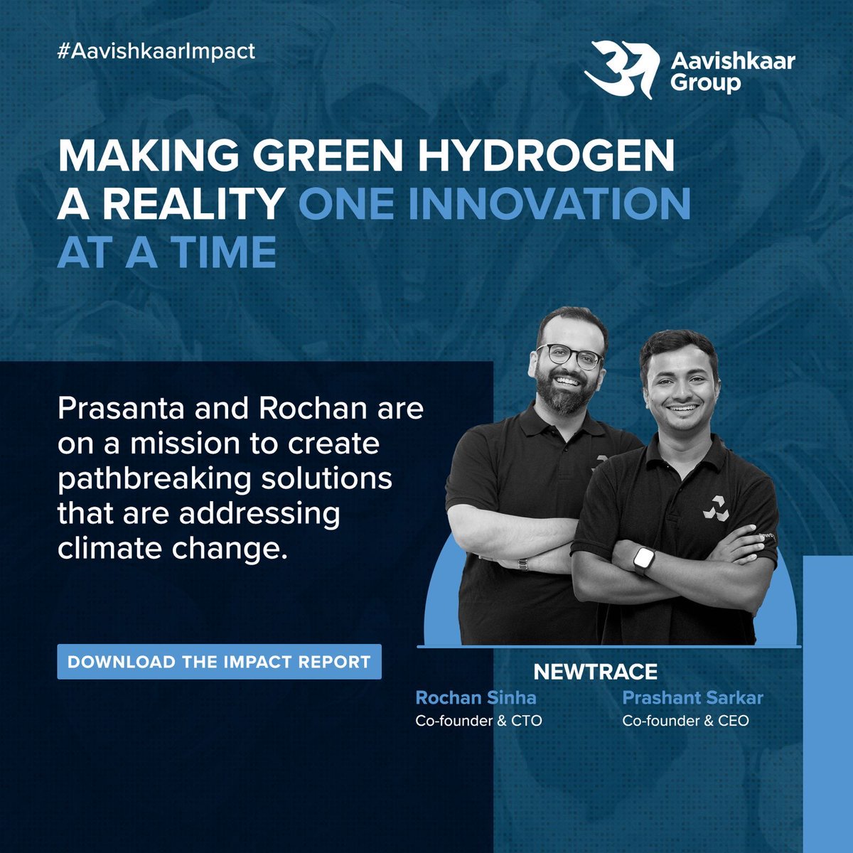 Prashant Sarkar and Rochan Sinha from Newtrace, an Aavishkaar Capital Investee, is electrolyzing the Future by disrupting the Green Hydrogen Industry. Read the latest @AavishkaarGrp Impact Report: bit.ly/gir2023 #climateaction #communityaction #AavishkaarImpact