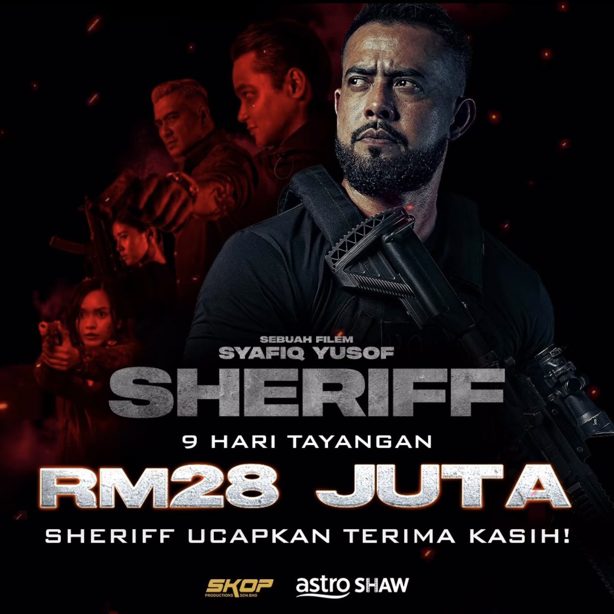 🔥9 HARI TAYANGAN RM28 JUTA!🔥 Alhamdulillah. Fenomena #DemamSheriff dah berjaya capai RM28 JUTA dalam masa 9 HARI tayangan! 👏Terima kasih atas sokongan korang semua yang padu! 😎 Jom kita serbu panggung ramai-ramai until tengok lagi sekali dengan geng-geng dan family pulak