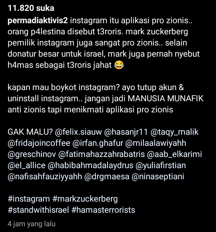 Anak setan satu ini sok asyik mention2 di Instagram. 😂
Indonesia jelas pro-Palestina, kapan lu keluar dari negara ini? Gua tunggu. Jangan kalian menikmati hidup di negara yang pro-Palestina. 👍