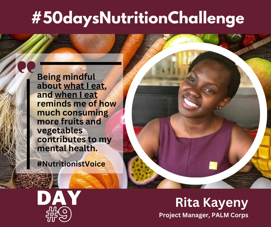 Fruits and vegetables boost mental health,  on day 9/50 in the #FruitsbandVegetableIntakeCampaign, Ms Ritah Kanyey, narrates .

#NutritionistVoice | #NutritionCommandCentre