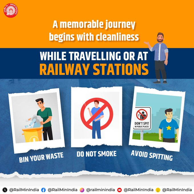Let’s follow some mindful travel tips. Please avoid littering, smoking, or spitting on Railway premises. Ensure a joyful and comfortable journey for all. @Central_Railway @YatriRailways