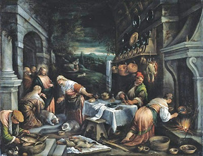 Christ in the House of Mary, Martha & Lazarus, 1576, Jacopo Bassano (Jacopo da Ponte, Italian High Renaissance Painter, c 1510-1592) & Francesco Bassano (Italian Mannerist Painter, c.1549-1592))