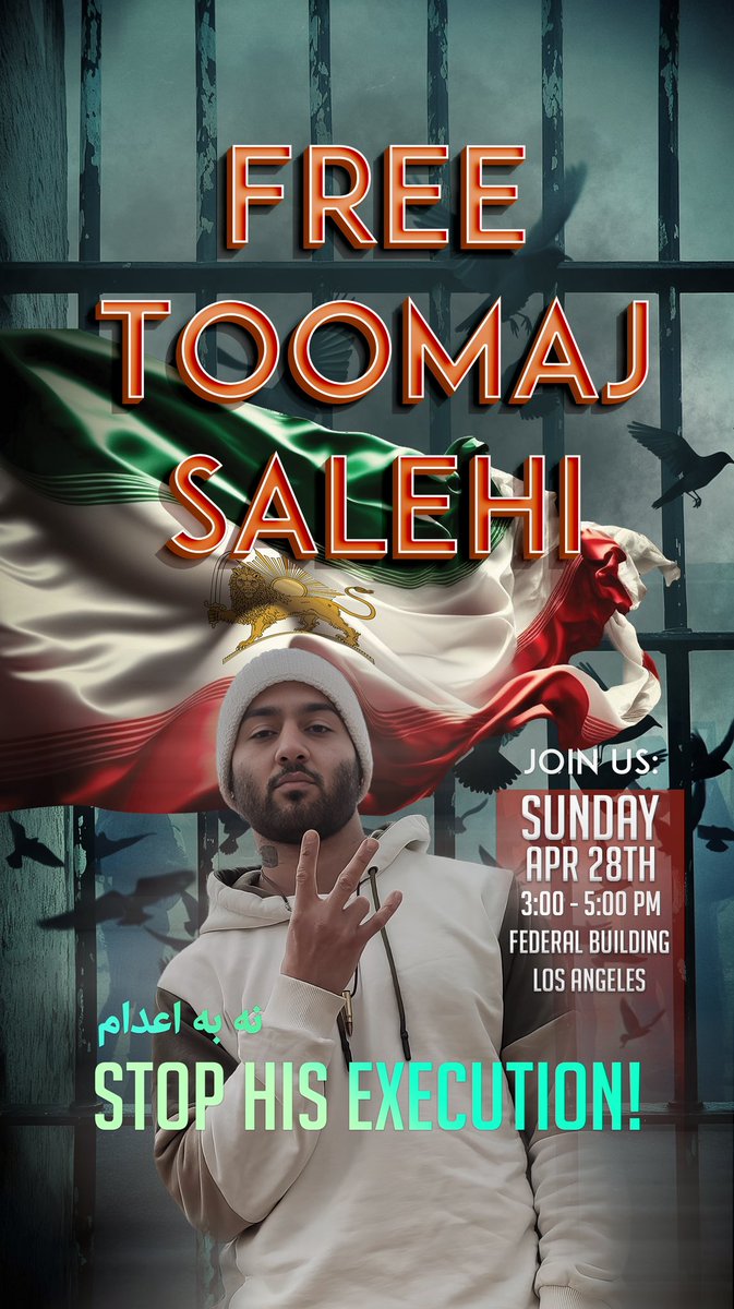 Protesting the unjust execution sentence of Toomaj Salehi by #IRGCterrorists Requesting your coverage! Organizer @RashidianAr Sunday, Apr 28th 3-5 pm Federal Building, LA @abcnews @CBSNews @NBCNews @CNN @cnni @CNNPolitics @cnnbrk @FoxNews @foxnewspolitics