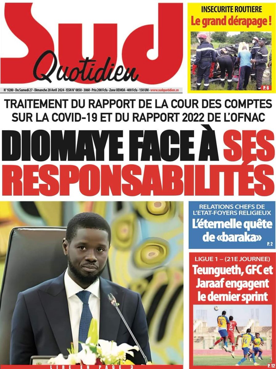 #RevueDePresseSn du Samedi 27 Avril 2024.A vos kiosques et bon week-end.#Senegal,#LibérationSn,#SudQuotidien,#WalfQuotidien,#VoxPopuliSn,#FreeSenegal