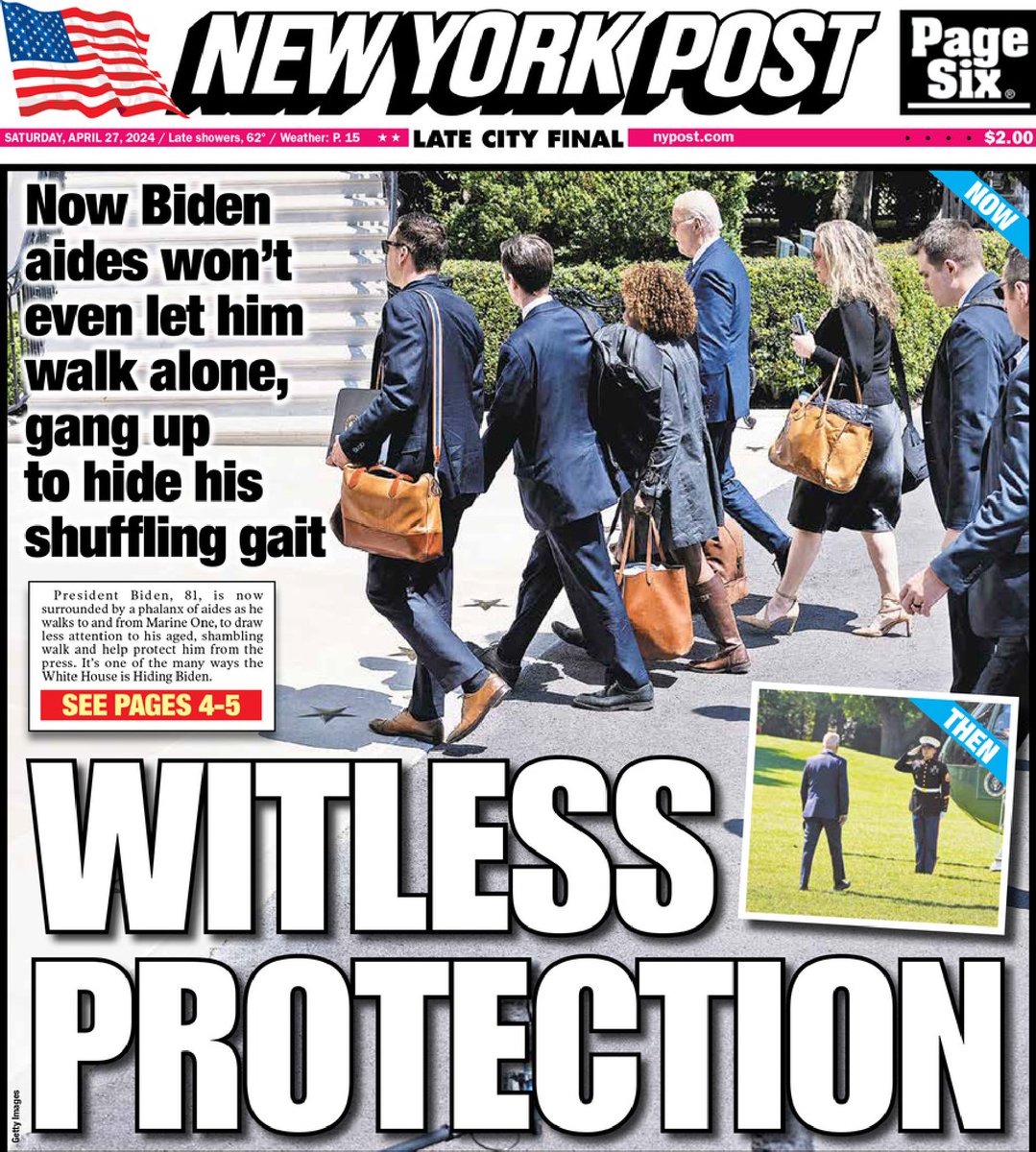 🇺🇸 Witless Protection ▫Biden, 81, has aides flank him on walks to Marine One to block cameras from catching him shuffling, stumbling: report ▫Richard Pollina ▫is.gd/lyDjYH 👈 #frontpagestoday #USA @nypost 🇺🇸