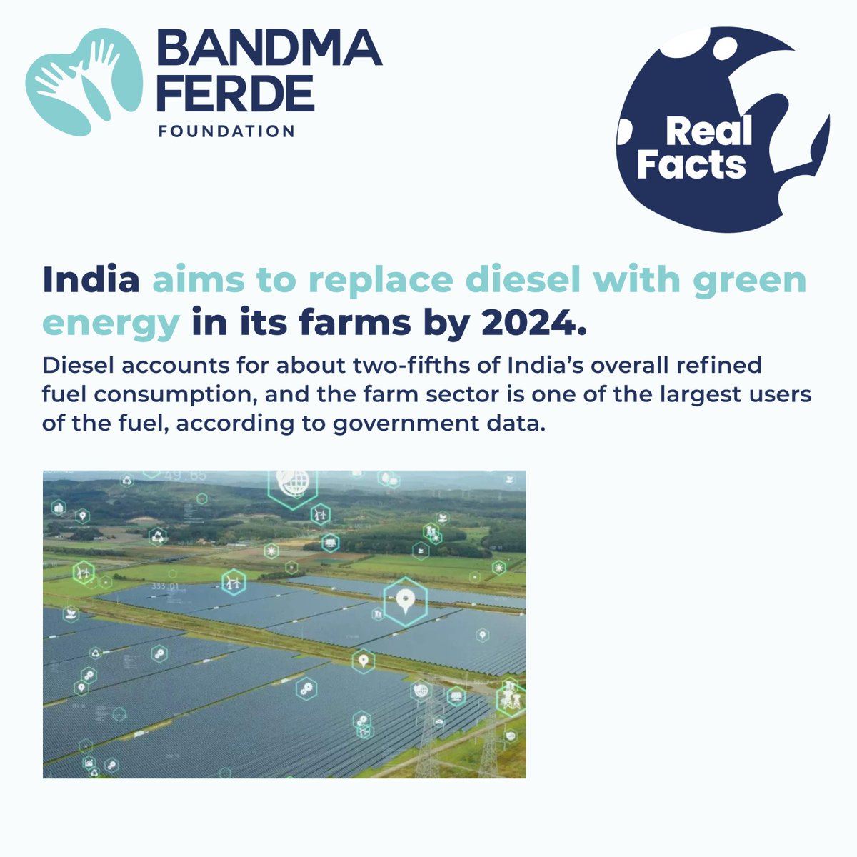 𝐑𝐞𝐚𝐥 𝐅𝐚𝐜𝐭: India aims to replace diesel with green energy in its farms by 2024. For more information visit the link: linktr.ee/Bandmaferdefou… #Bandmaferdefoundation #Bandmaferde #realfacts #India #factsmatter #nonprofitorganizationindelhi #NGOIndia #greenindia