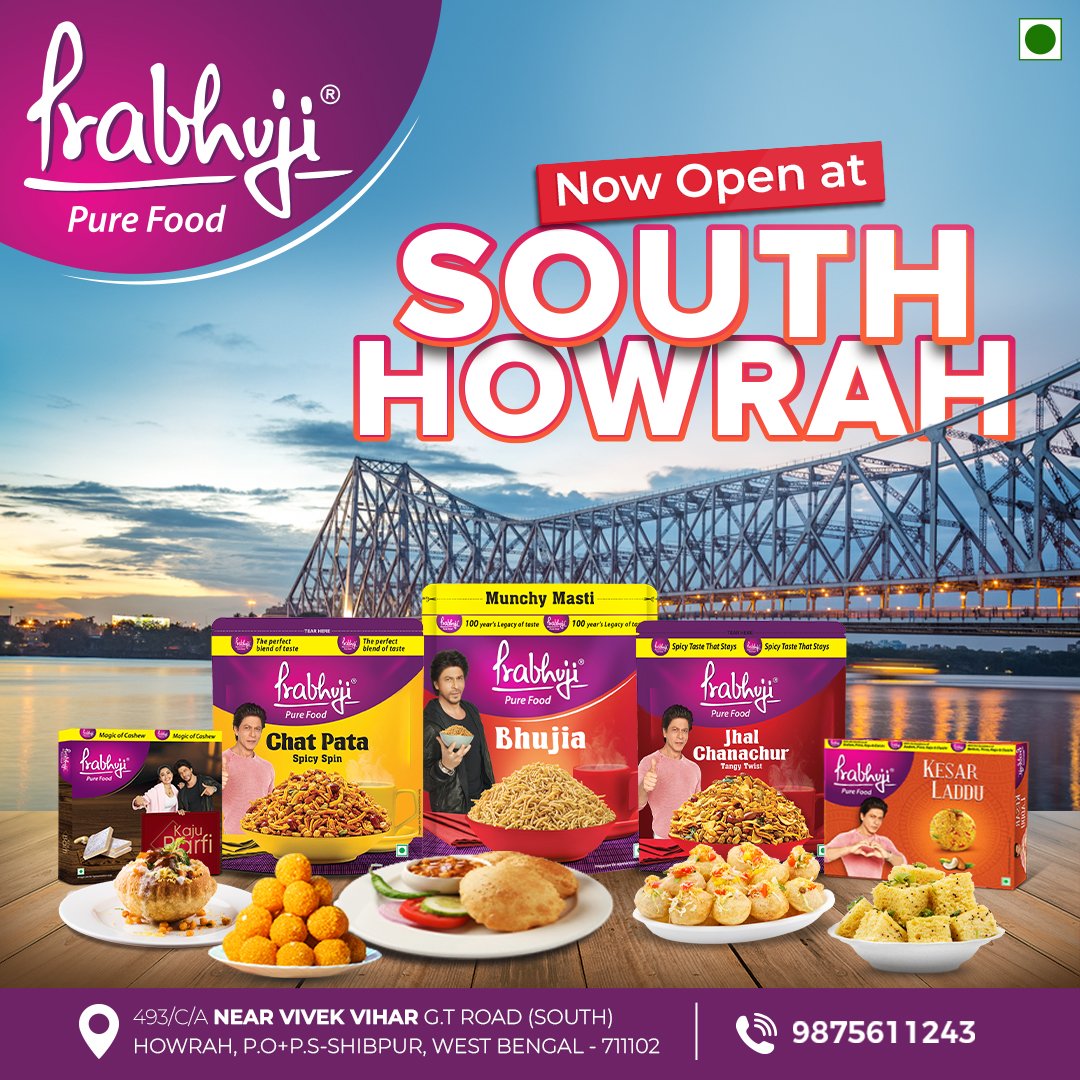 Attention, South Howrah Foodies! Prabhuji's new outlet on G.T. Road, near Vivek Vihar, Phase 2, serves delicious sweets, namkeens, and a variety of vegetarian dishes. Visit us today!🤩🥳
. 
.
#NewOutlet #PrabhujiNewOutlet #SouthHowrah #VegetarianFood #PrabhujiPureFood #PureTaste