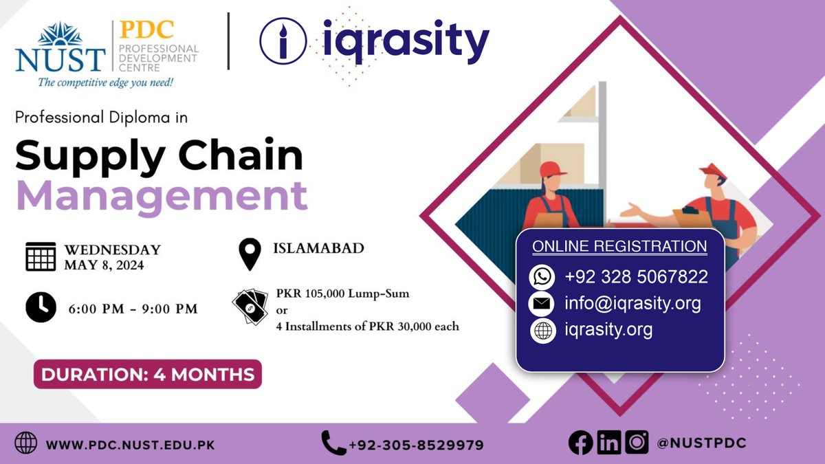 iqrasity's tweet photo. Enhance your career with NUST PDC's Professional Diplomas.
For more detials &amp; registration: https://t.co/LuOuOapNl3 https://t.co/2mJMrdTWdi