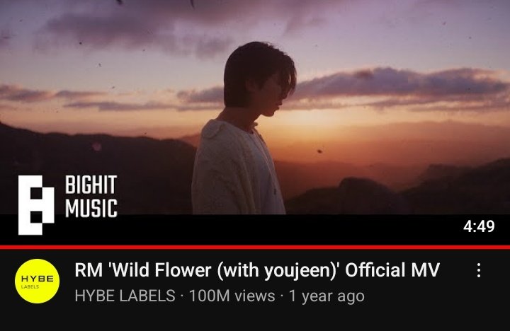 'Wild Flower (with. youjeen)' Official MV by #RM has surpassed 100 Million views on YouTube! CONGRATULATIONS RM #WildFlower100M