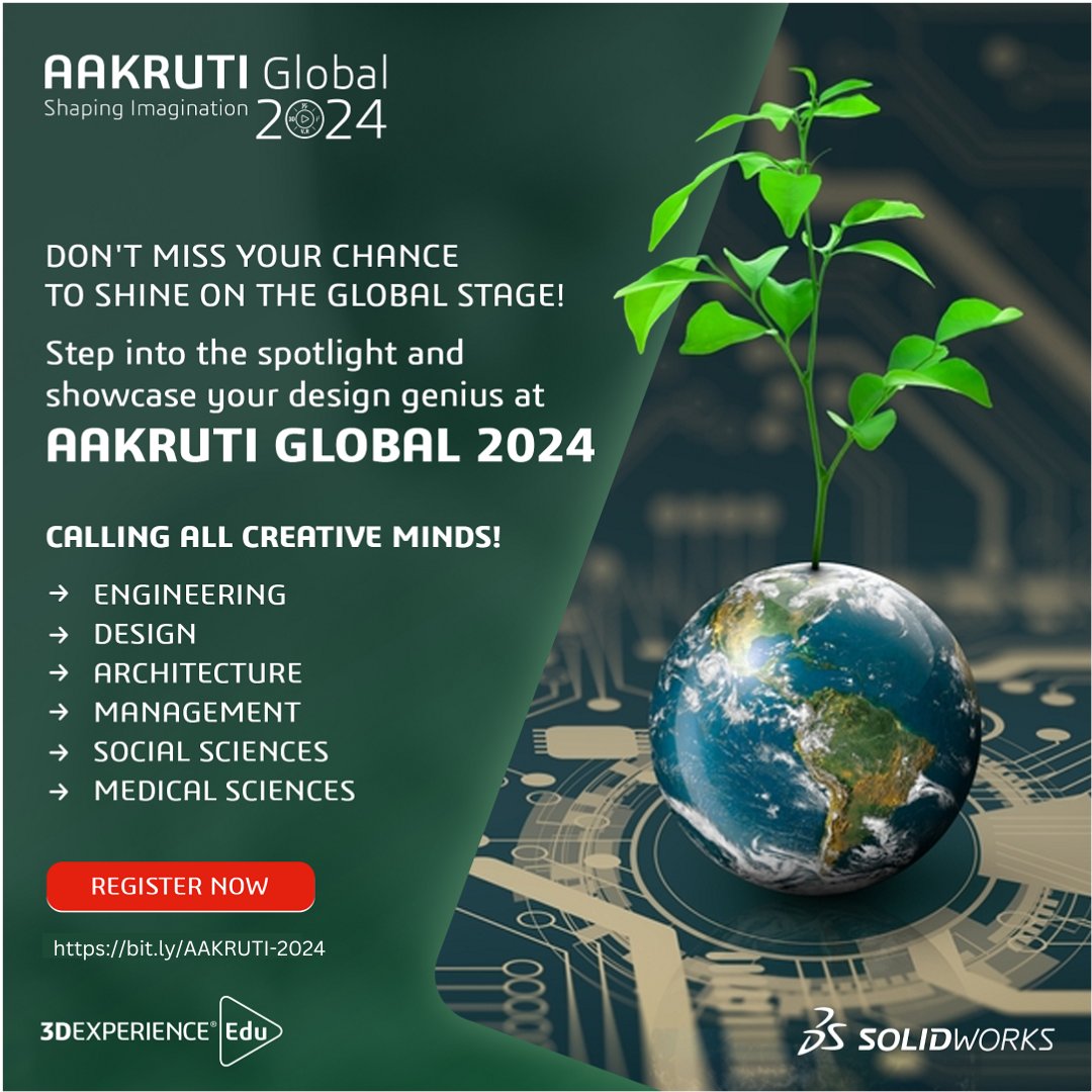 🌟 Calling all creative minds! The #Aakruti2024 Global #Design Contest is here! 🎨✨ Open to students in engineering, design, architecture, management, social sciences, and medical sciences. bit.ly/AAKRUTI-2024
#SolidWorks #3DEXPERIENCEWorks