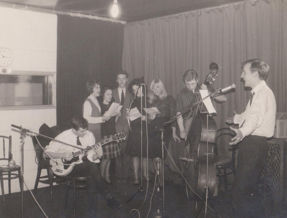 Photograph Inter-City Studios 1965 The recording studio above the Nield + Hardy music store in Stockport (become Inter City and Strawberry Studios). Peter Tattersall is seated with the guitar on the left of the picture #intercitystudio #strawberrystudios