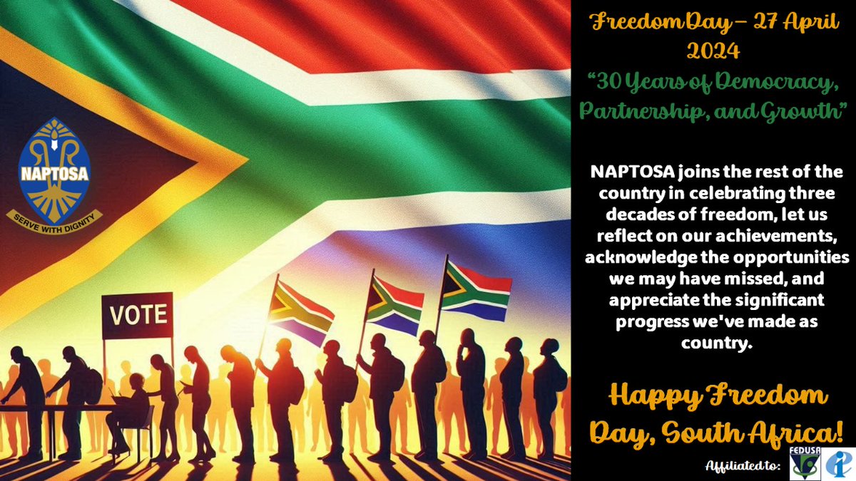 Happy Freedom Day, South Africa! #FreedomDay2024 #30YearsOfDemocracy #ProudlySouthAfrican #ProudlyNaptosa
