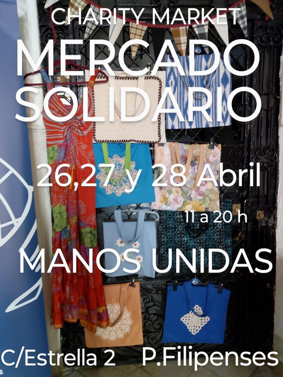 📣Mercadillo Solidario: 26, 27 y 28 de abril está abierto nuestro mercado solidario a beneficio de nuestros proyectos. en el convento de San Alberto, calle Estrella, 2. 🙌Te esperamos en horario de 11.00-20.00h. 🫶Gracias por sumar tus manos a las nuestras. #efectoserhumano