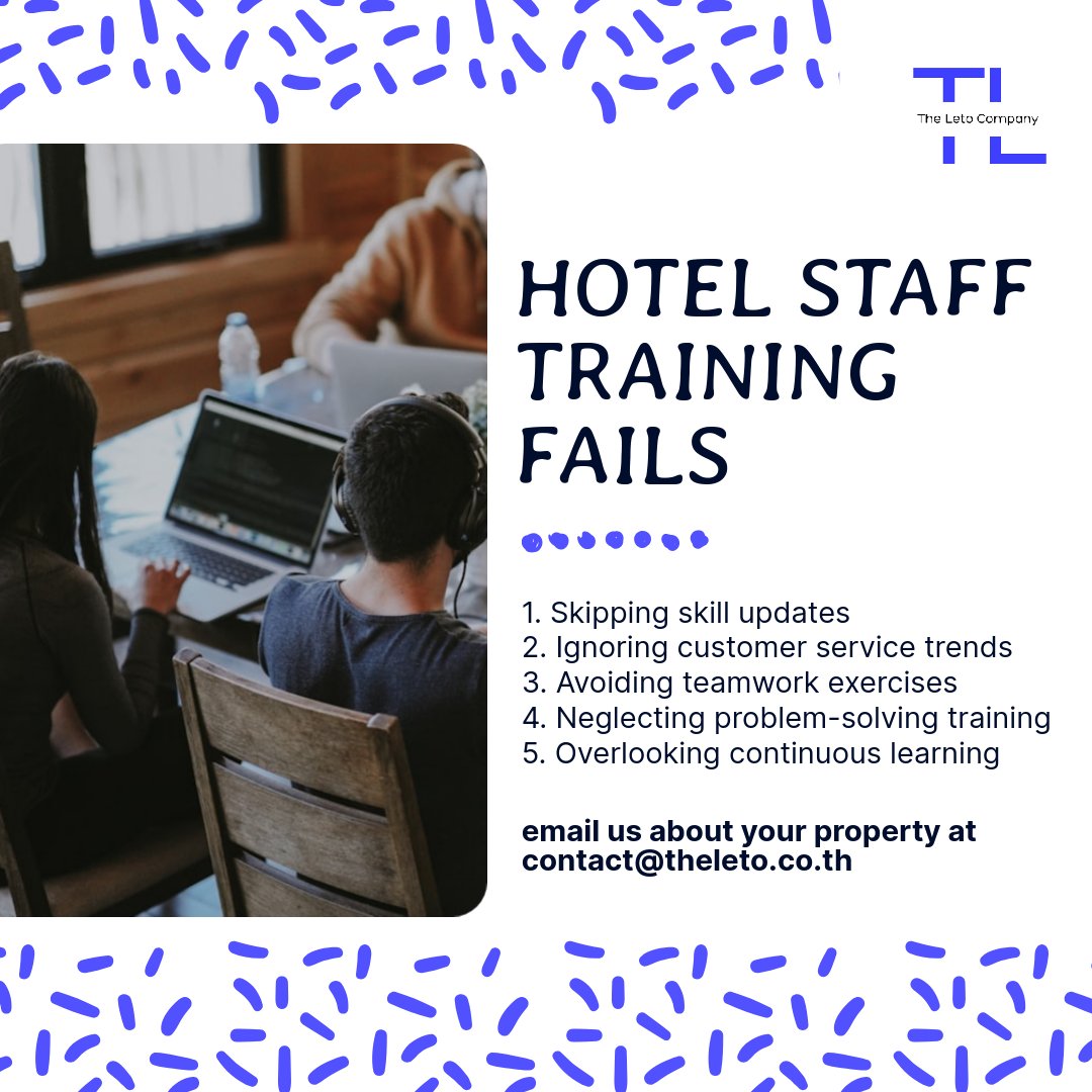 If you're in the hotel biz, steering clear of these training no-nos is a must! 🏨✨ Solid training means happier guests and smoother operations. Got a story about training triumphs or fails? Share below or hit us up at contact@theleto.co.th! #HospitalityTraining #HotelSuccess