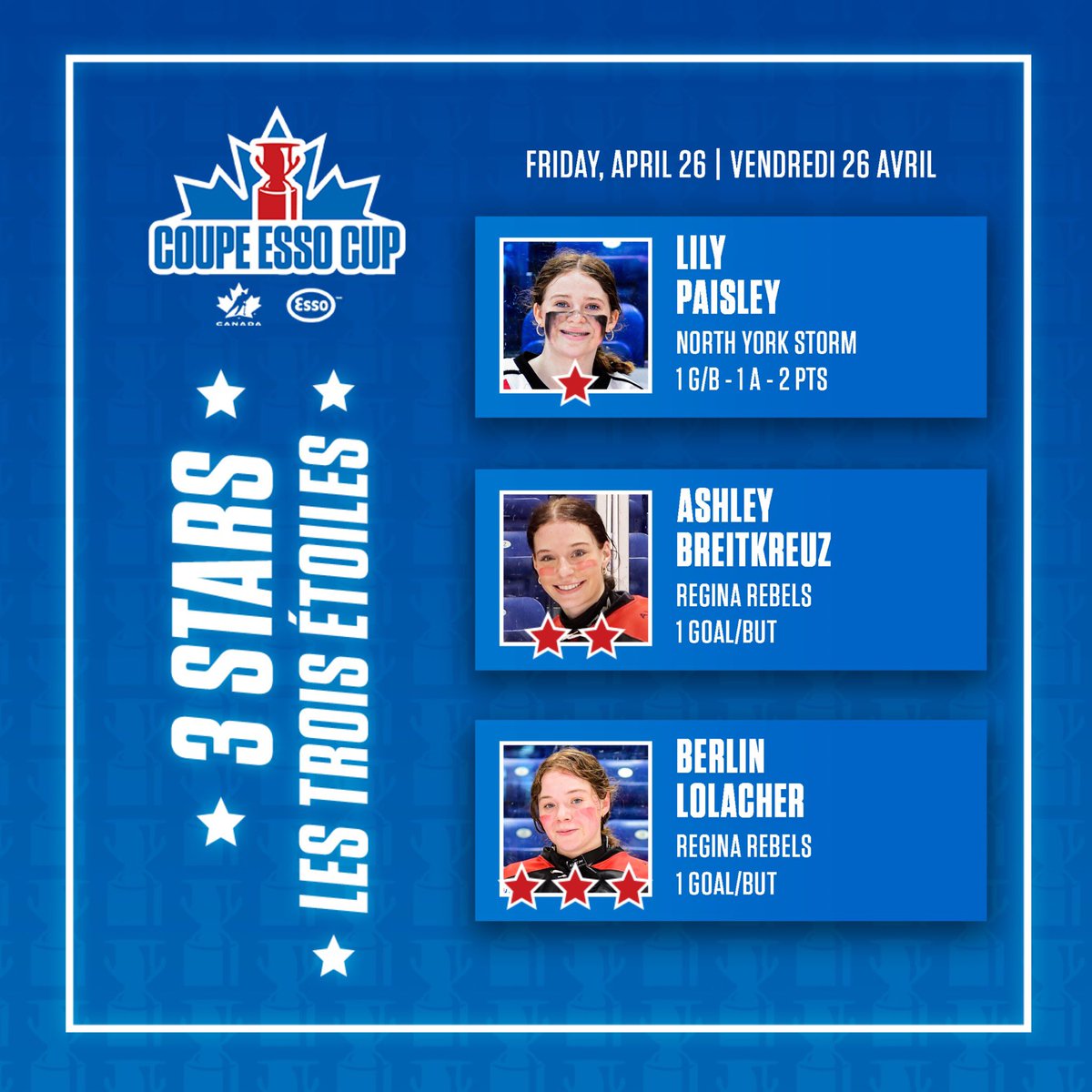 Your #EssoCup 3 Stars for Friday! ⭐️⭐️⭐️ Vos 3 étoiles du vendredi à la #CoupeEsso! ⭐️⭐️⭐️ @ImperialOil