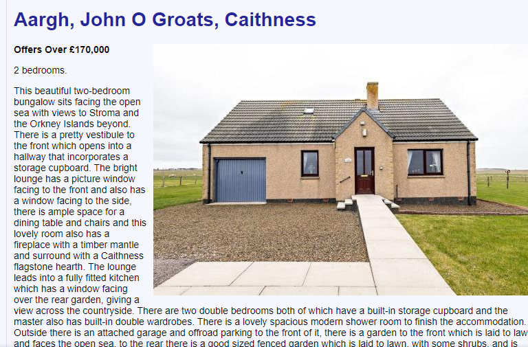 Caithness bungalow with exemplary name for sale