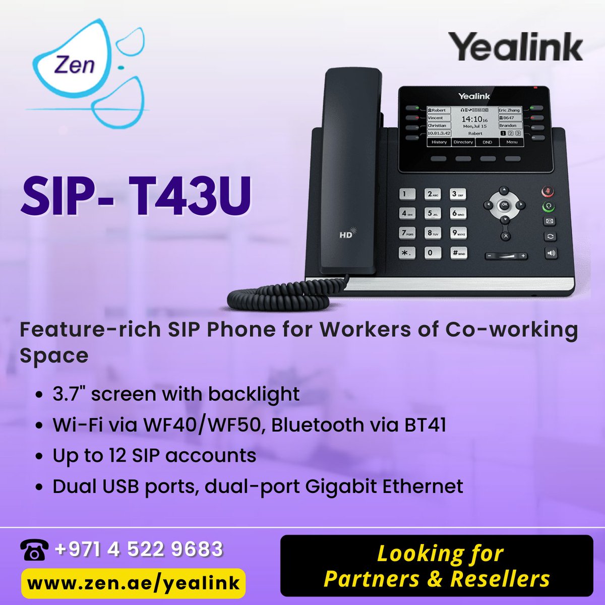 #yealink  SIP- T43U
Feature-rich SIP Phone for Workers of Co-working Space
Looking for partners & resellers.

smpl.is/8l17f

#3cx #zenitdxb #zenit #businesscommunication #dubaistartup #3cxhosting #simhosting #saudistartups
