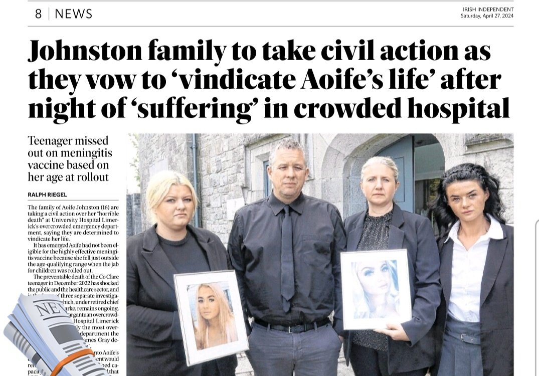 Aoife Johnston’s family to take civil action as they vow to ‘vindicate her life’ after she ‘suffered all night’ in overcrowded UHL
@ralphriegel

“a death trap”.

Dr Gray told the inquest into Aoife’s death the emergency department would remain dangerous until extra bed capacity…