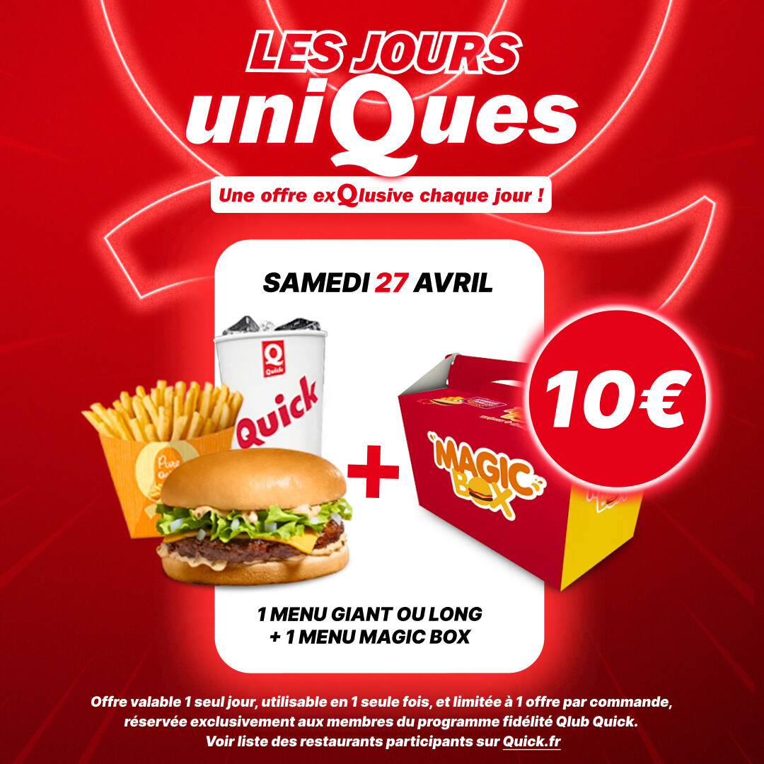 Aujourd'hui, le menu Giant ou Long + 1 menu Magic Box sont à 10€ 😋