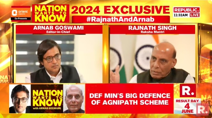 #RajnathAndArnab | Agnipath Scheme is robust, we should not do politics over matters of national security, many young people enrolled under Agnipath Scheme, our forces should have youthfulness, they are selected at 18 and when they leave at 22, they will have great experience,…