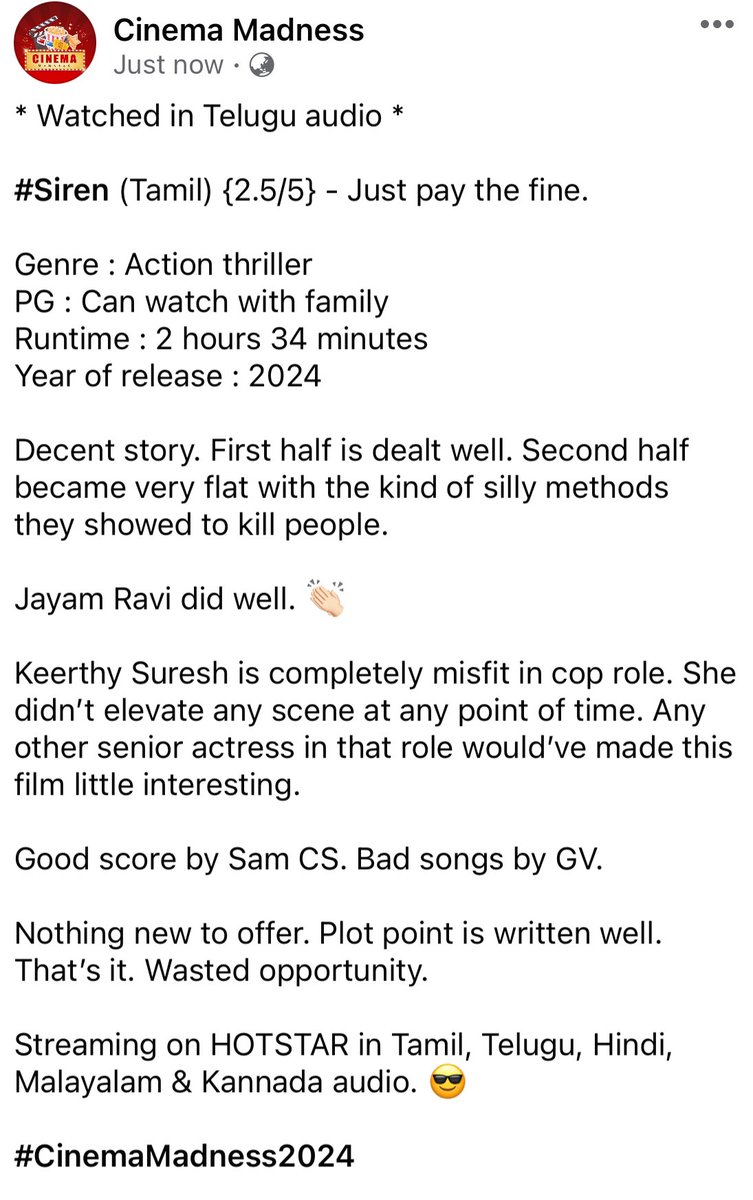 #Siren (Tamil) {2.5/5} - Just pay the fine. #SirenReview #JayamRavi @DisneyPlusHS