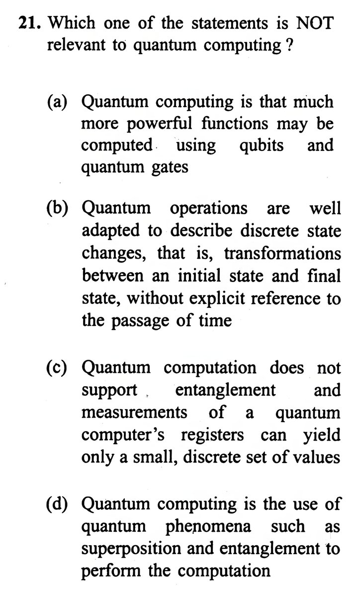EXAM - ENGINEERING SERVICES 2023

 Which one of the statements is NOT relevant to quantum computing?

#UPSC #UPSCPrelims2024 #UPSC2024