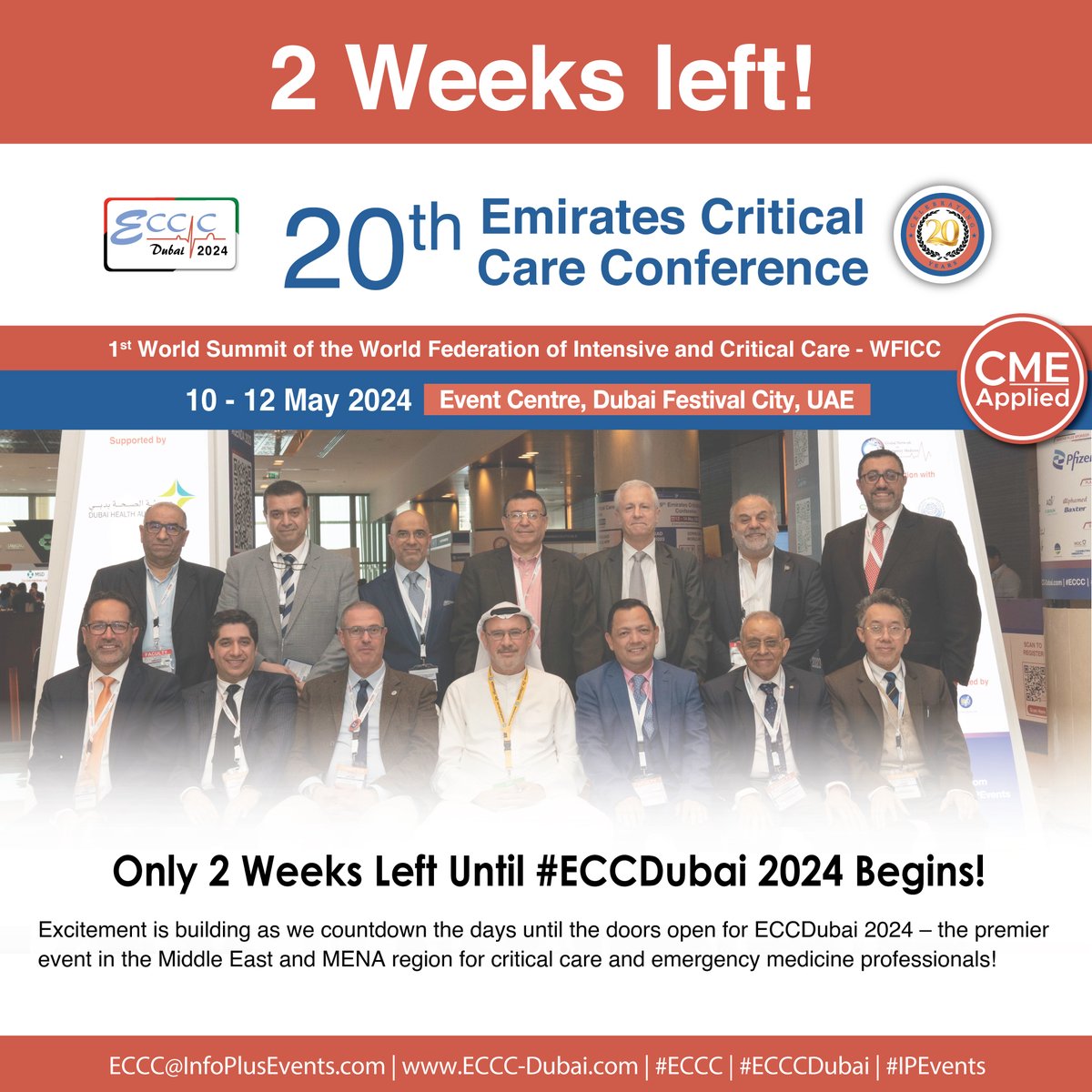 Only 2 Weeks Left Until #ECCDubai 2024 Begins! Get ready to learn from over 200 international, regional, and local speakers, who will share their expertise and insights on the latest advancements in critical care & emergency medicine. Reg @ bit.ly/Reg2ECCC24 #EmiratesCCC
