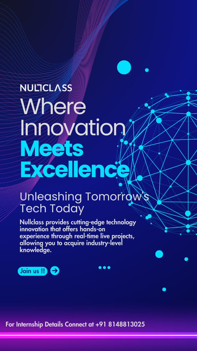 nullclassdotcom's tweet image. Experience the future of education with NullClass-Where theory meets practice and learning transcends boundaries!!.
Dive into immersive hands-on learning, guided by industry experts
#futuretech #ai #intenships #Nullclass #Industrialexperience #Realtimeprojects #Handsonexperience