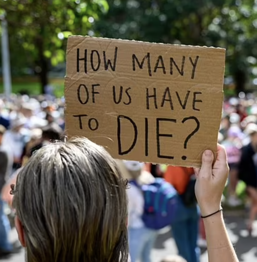 chmeredith's tweet image. One woman has died every four days in Australia this year.

Here are some of the excellent signs from today as thousands of Aussies took to the streets to say #EnoughIsEnough #NoMore