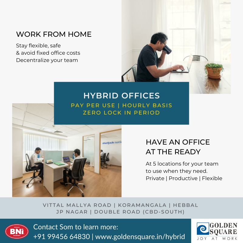 Experience the best of both worlds with Golden Square's Hybrid Office. Ideal for decentralized teams, offering pay-per-use options by the hour, month, or year.

bit.ly/451ddgH

#HybridOffice #CostEffective #GoldenSquare #HybridOffices #FlexibleWorkspace #FutureOfWork