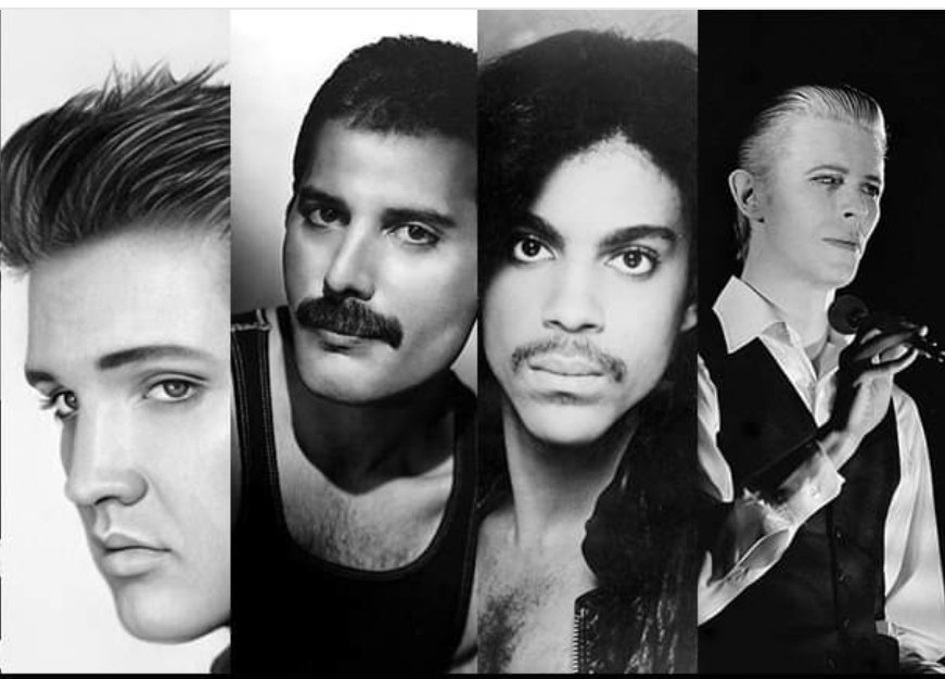 The King, The Queen, The Prince and The Duke #ElvisPresley #FreddieMercury #Prince #DavidBowie @ElvisPresley @QueenWillRock @prince @DavidBowieReal #MusicRoyalty #RIP