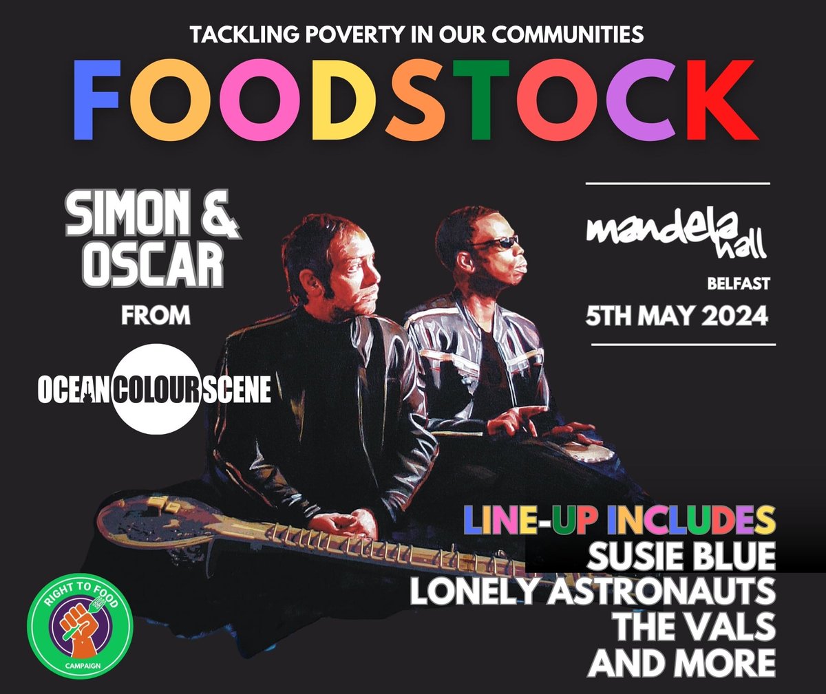 Only a handful of tickets remain for our @Foodstock__ event at Mandela Hall next weekend. It's looking like we will have a full-house! Tickets are free, all we ask is to bring along non-perishable food items. #SolidarityNotCharity #RightToFood