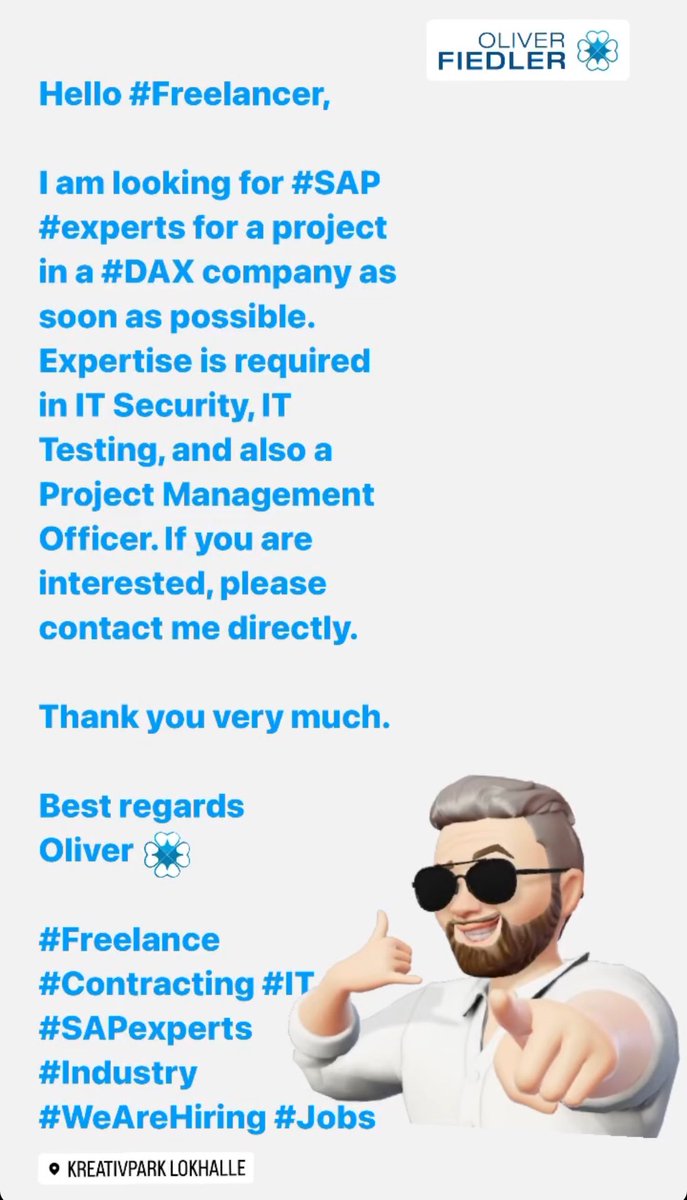 🍀 #Freelance  #IT #SAPexperts #Industry #WeAreHiring #Jobs #HR #SAPhana #S4 #SAPmanager #Fiedler #Freiburg #ProjectManager #Transition #Transformation #Staffing #Recruiting #Job #Consulting #ManagementConsulting #ITconsulting #Digitalization #DigitalTwin #InternationalWork