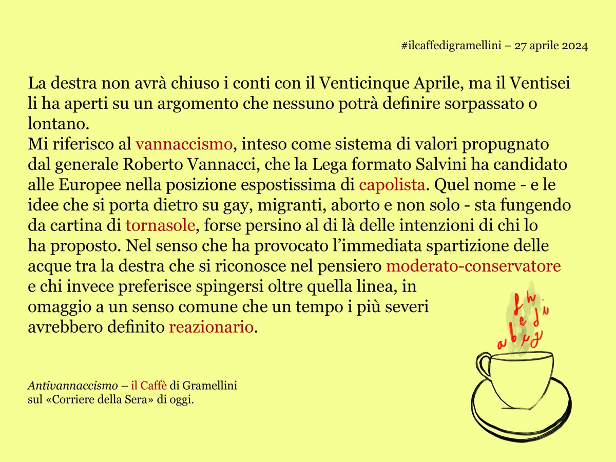 «Antivannaccismo»: #ilcaffedigramellini sul @Corriere di #sabato #27aprile.
corriere.it/caffe-gramelli…