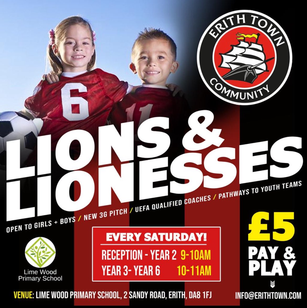 🦁🦁 SATURDAY MORNING! 🦁🦁

Lions & Lionesses football continues this morning at @limew00d !

No registration, just turn up and play, £5 per child.

Session times: 
Little Dockers 9am-10am
Reception - Year 2

Young Dockers 10am-11am 
Year 3 - Year 6

#WeAreDockers