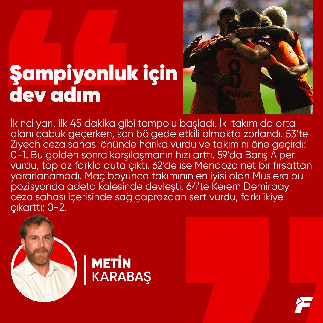 ✍️ @Metin_Karabas: Muslera ile rakibine dur diyen Galatasaray sahadan 3-0 galibiyetle ayrılmayı başardı. Okan Buruk ve öğrencileri sahadan üç puanla ayrılırken, şampiyonluğa bir adım daha yaklaştı. bit.ly/3w9ySI4