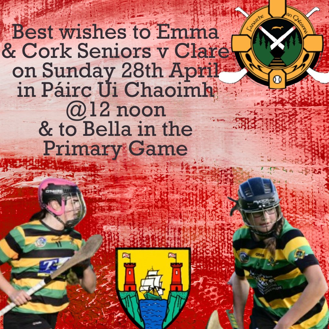 Wishing Emma, Bella and their teammates the best of luck v Clare on Sunday. @CorkCamogie @SeandunCamogie 🔴⚪️🔴⚪️🔴⚪️ 💚🖤💛