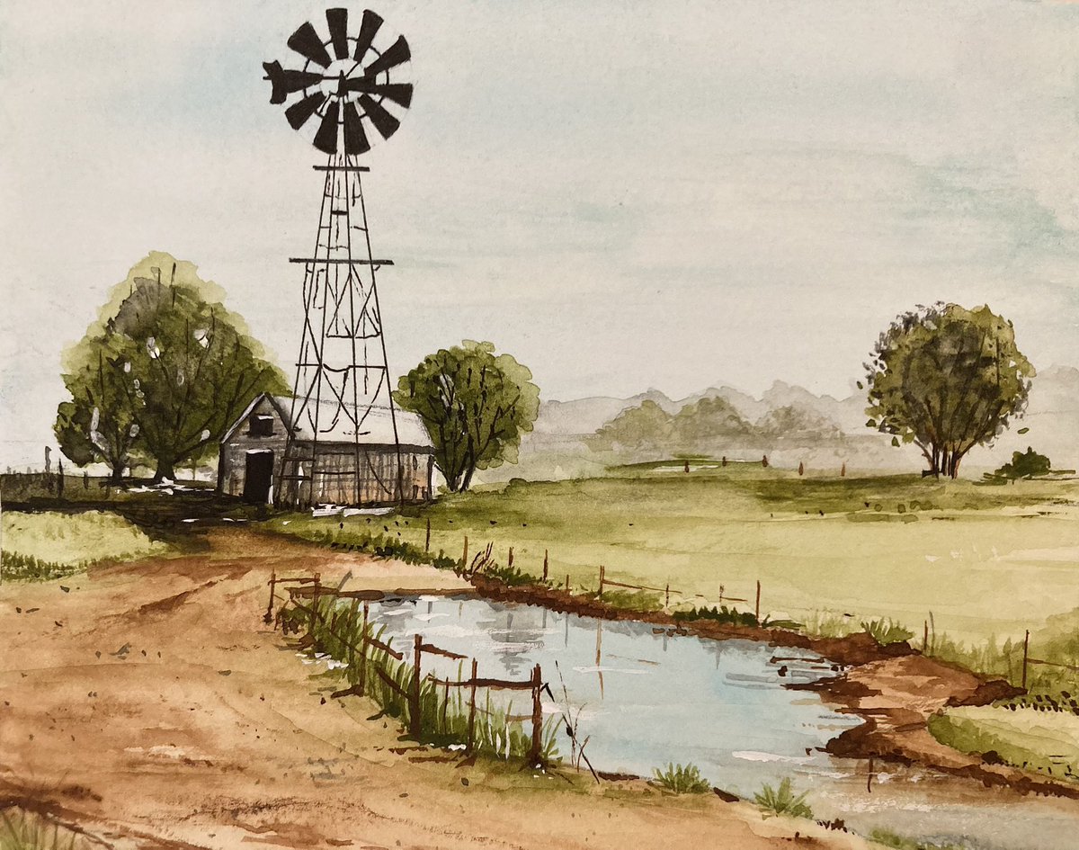 Windmill… #rural #landscape #watercolorpainting