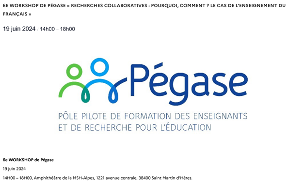 PolePegase's tweet photo. 🚨6e Workshop du @PolePegase par Bernadette Kervyn, Roxane Gagnon, Adeline Suriano et Catherine Brissaud.
🗓️Mercredi 19 juin à 14h
📍A l'amphithéâtre de la @MSH_A 
@UGrenobleAlpes 
💡#recherches #collaboratives #enseignement #Français
▶️https://t.co/3SqWPrJNkT https://t.co/blwsOT239P