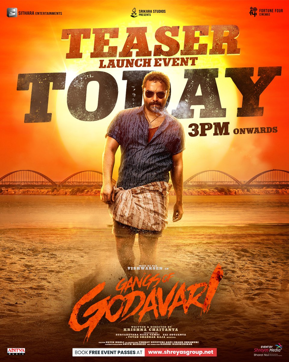 #GangsofGodavari Teaser Launch Event Today @ 3PM💥

In Cinemas | MAY 17th

#VishwakSen #GOGOnMay17th #GOGTeaser @SitharaEnts